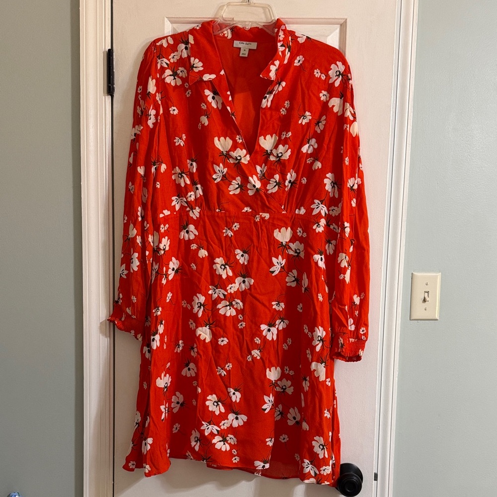 On 34th NWT Orange Floral Long Sleeve Dress